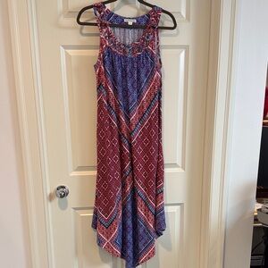 JohnPaulRichard High Low Dress in Red and Blue Pattern, M